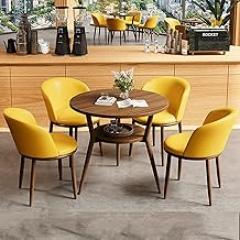 Office Table and Chair Set Business Coffee Table, Space-Saving Conference Table Dining Table, Room Reception Negotiation 1 Table 4 Chairs, for Combination Office(Yellow,80cm/31.4in)