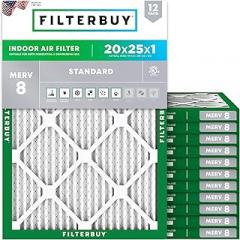 Filterbuy 20x25x1 Air Filter MERV 8 Essential Dust & Allergy Defense (12-Pack), Electrostatic Pleated HVAC AC Furnace Filters Replacement, Made in USA (Actual Size: 19.50 x 24.50 x 0.75)