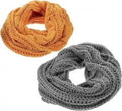 Milisten 2pcs Winter Neck Snood Circle Scarf Thick Knit Neck Warmer for Women Cold Weather Outdoor Use in Mustard Yellow and Light Gray