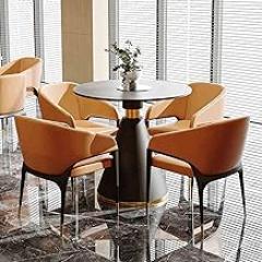 Small Office Club Table and Chair Set, Negotiation Sales Shops Meetings Round Tables, Business Dining Table Set, Round Office Tables for Small Spaces(Orange)