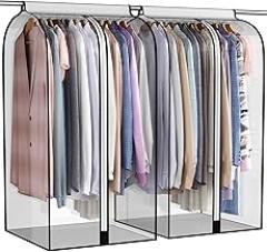 22” Gusseted Garment Bags for Hanging Clothes, All Clear Clothes Cover for Closet Storage, Wardrobe Coat Protector for Suit, Shirt Dress, Bottom Enclosed, 2 Pack, 40” Long