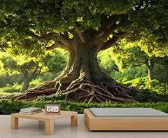 Large Tree Mural Forest Wallpaper Realistic Nature Wall Mural HD Art Decor Photo Living Room Sofa TV Background Personalized Poster (Non-self-Adhesive)