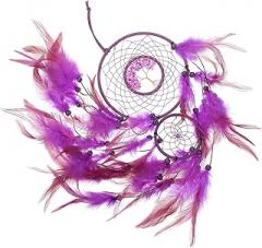 Milisten Boho Wall Hanging Ornament with Purple Crystal Beads and Plume Pendant, Decorative Home Decor Accent for Bedroom Balcony Or Car, Handmade Dreamcatcher