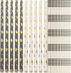 Milisten 100pcs Disposable Gold Foil Paper Straws Birthday Party Drinking Straws 3-layer Biodegradable Decorative for Wedding Dessert and Cocktail Use