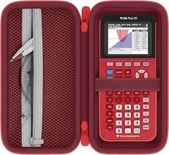 Calculator Case Compatible with Texas Instruments TI-84 Plus CE/TI-84 Plus/TI-Nspire CX II CAS/TI-Nspire CX II/TI-83 Plus/TI-89 Titanium Color Graphing Calculator(Dark Red Case,Red Zipper)
