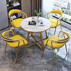 Office Conference Table, Round Office Table with Chairs Set of 4, Kitchen Dining Table Set, Conference Room Coffee Table with Chair for Reception Room, Officem(Yellow)