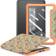 E NET-CASE Case for All-New 2024 Released & Kindle Colorsoft (2025) 7 inch Ebook Electronic Reader,Clear Back Shell Durable PU Leather Cover with Auto Sleep Wake,Orange Flower