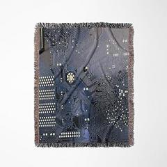 3dRose Blue Computer chip Macro Photography - Microchip - Motherboard Electronics Circuits - tech Geek Nerd Woven Blanket