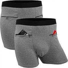 ANLINKSHINE Men's Boxer Briefs Secret Hidden Pocket, Travel Underwear with Secret Front Stash Pocket Panties (Gray) - 2 Packs