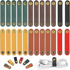 30Pcs Leather Cord Organizer, Stocking Stuffers for Men, Cord Ties for Electronics Cable Clips Leathers, Leather Straps for USB Charging Cable Strap, Earphone Wrap Gifts for Women Men