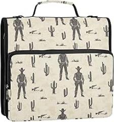 3 Rings 1.5 inch Office Binder Organizer with Strap Multi-Pocket Portable Portfolio for School and Office Western Cowboy Cactus Boots Gun Spurs Vast Wilderness