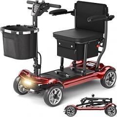 Sugogo Lightweight Mobility Scooter for Adults & Seniors - Cruise & Airport Approved, 43lb Foldable Portable Motorized Scooters with Removable Lithium Battery for 12.4 Miles Travel, 300lb Capacity, Red