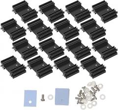 TO-220 Aluminum Heat Sink Cooler Fin Set Insulating Pads and Screws, 40 Pieces Metal Semiconductor Radiator for Electronics Cooling and Voltage Regulator Applications Random Color