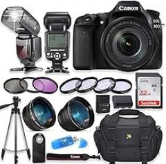 Canon EOS 80D Digital SLR Camera with Canon EF-S 18-135mm f/3.5-5.6 is USM Lens + High Speed Electronic Flash + Sandisk 32GB SDHC Memory Card, Camera Bag, Macros and Accessory Bundle (Renewed)