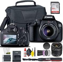 Canon EOS 4000D / Rebel T100 DSLR Camera with 18-55mm Lens + Creative Filter Set, EOS Camera Bag + Sandisk Ultra 64GB Card + 6AVE Electronics Cleaning Set, and More (International Model) (Renewed)