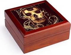 3dRose, Dark fantasy machine skull and mechanical, electronic gear art, Jewelry Box 5.5x5.5 inch with 4 inch tile