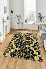 LaModaHome Area Rug Non-Slip - Yellow Geometric Soft Machine Washable Bedroom Rugs Indoor Outdoor Bathroom Mat Kids Child Stain Resistant Living Room Kitchen Carpet 3.3 x 5 ft