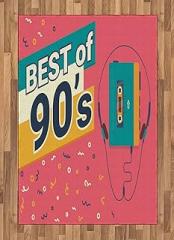 Lunarable 90s Area Rug, Retro Illustration of Stereo Compact Cassette Player Outdated Electronics, Flat Woven Accent Rug for Living Room Bedroom Dining Room, 4' X 5' 7