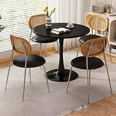 Office Reception Round Table, Conference Table, Conference Reception Room Coffee Table with Chair, PU Leather Seat, for Home, Kitchen, Office(Black,80cm/31.4in)