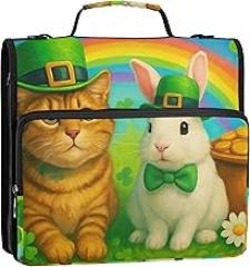 Cute Cat Bunny Green Shamrock 1 1/2 Inch 3 Ring Binders D Ring Binder Zipper Organizer School Binder Bag with Shoulder Strap Colorful Multi Pockets Large Portfolio Folder