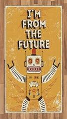 Lunarable Vintage Area Rug, Future Words with Robot Fiction Electronic Pop Art Style Illustration Print, Flat Woven Accent Rug for Living Room Bedroom Dining Room, 2' 6