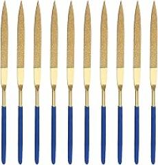 uxcell Diamond Needle File Set 3mm x 140mm, Flat Point Files Titanium Coated Tools for Metal Wood Stone Glass, 10pcs