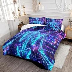 Cyberpunk Bedding Set 3D Printed Quilt Electronic Skeleton Blue Cool Comforter Set for Boys Teens Full Size