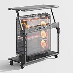 24In Large PC Stand, 5 Levels Height Adjustable Computer Tower Stand with Wheels and Hooks, CPU Holder Cart for Floor, Carpet and Under Desk, Easy Assembly（NOT Including Power Strips）