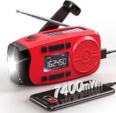 Runningsnail Emergency Weather Radio, 7400mWh Hand Crank Emergency Radio with LCD Display, Support Weather Alert Radio, USB/Solar/Hand Crank, 1W Flashlight & SOS Alarm for Outdoor & Home Emergency