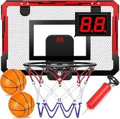 Score Big with Our Mini Outdoor Indoor Basketball Hoop - Electronic Scoreboard & 2 Balls Included, Perfect Toy Gifts for Active Boys Ages 3 4 5 6 7 8 9 10 11 12