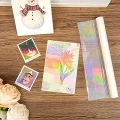 BOPP Holographic Precoated Film 2 Rolls 8.6x196.8 inch T 1 mil Clear Waterproof Scratch-Proof Thermal Laminating Film Roll Compatible with Laminators Craft DIY Christmas Party Paper Crafts Decorative