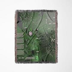 3dRose Green Computer chip Macro Photography Microchip - Motherboard Electronics Circuits - tech Geek Nerd Woven Blanket