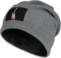 Colorful Electronic Guitar Funny Beanie Fleece Lined Knit Winter Hat Soft Thick Warm Skull Cap Unisex