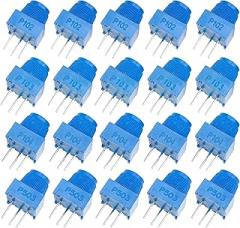 20PCS 1K 10K 50K 100K Ohm Breadboard Trim Potentiometer Kit with Blue Knobs Multi Value Variable Resistors Assortment Precise Fine Tuning for Electronics Experiments Prototyping Repairs
