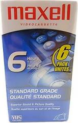 Maxell STD T-120 VHS Standard Grade Videotape, 6 Pack