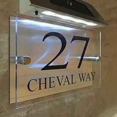 Elegant Solar Light House Numbers Plaques Signs 1~9999 Street Name Straight edge Crystal effect