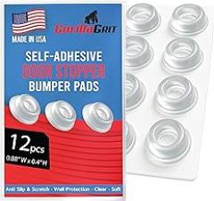 Small Clear Door Knob Bumpers (Set of 12) - Self Adhesive Door Stoppers Wall Protectors Rubber Feet for Speakers, Electronics, Furniture