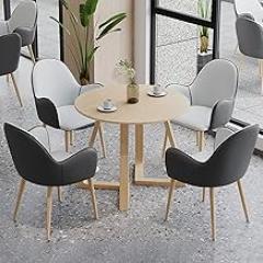 Office Reception Round Table, Office Reception Room Club Table and Chair Set, Coffee Kitchen Dining Table Set for 4, Small Conference Room Tables, Save Space(White+Gray)