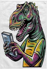 3dRose, Funny Cool T-rex Dinosaur Reading with Electronic Reader Book Graffiti, 15x22 Hand Towel