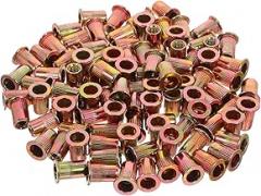 NOLITOY 100pcs Flat Head Rivet Nut with Knurled Column Stripe Pattern Threaded Inserts Expansion Bolts for Furniture Machinery and Electronics Iron Zinc-Plated Fasteners for Secure Grip