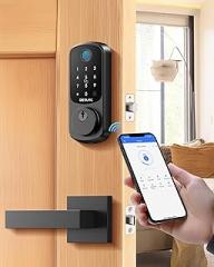DESLOC B200 Fingerprint Smart Lock with 2 Lever Handles, Keyless Entry Front Door Lock Set, Electronic Keypad Deadbolt, App Control, Auto Lock, Long Battery Life, Secure Home Access