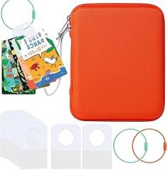 Card Case Holder for Yoto Audio Card with Tabs and Rings - 80 Pockets Yoto Player Cards Organizer Storage 100 Pcs Adhesive Tabs and Keyring Loop (Orange)