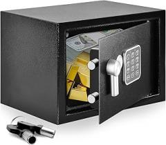 SereneLife Electronic Safe Box | Heavy Duty 12.2’’ x 7.8’’ Lockbox | Digital Keypad Code & 2 Key access | Small Money Safe for Home & Office | Secure Cash, Jewelry, Valuables | Wall & Floor Mountable