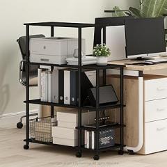 Furinno Turn-N-Tube Printer Stand, Wide 4-Tier Printer Table with with Storage Shelf and Casters, Open Frame Standing Shelf, for CPU, Office Supplies, Home Office, Dark Americano
