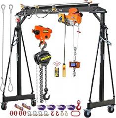 Electrical Adjustable Gantry Crane with Electrical Hoist and Trolley 2200 Lbs, Garage Crane 1T with Manual Hoist, Trolley, Scale, Sling, Shackle, Hook, Hammerlock Coupling, Shop Crane (8.5 FT)