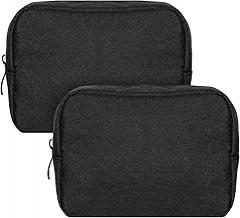2 Pieces Portable Electronics Soft Organizer Small Makeup Bag for Purse Portable Waterproof Cosmetic Bag, Toiletry Bag Mini Cosmetic Makeup Bag Electronics Accessories Organizer, Black