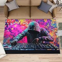 Colorful Dj Bath Rugs for Bathroom, Electronic Music Rug - 2x3, Bar Graffiti Doormat, Washable & Non Slip Small Rugs for Home Decor