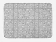 Computer Bath Mat, Technology Electronic Themed Pattern of Multitude Little Hardware Panels in Square, Plush Bathroom Decor Mat with Non Slip Backing 20x32 Inch, Grey White