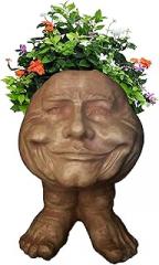 homestyles 12 in. Stone Wash Papa John The Muggly Statue Face Planter Holds 4 in. Pot