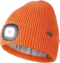 YunTuo Fleece Lined Hat with Light, USB Rechargeable LED Beanie Winter Warm Knit Stocking Cap, Gifts for Men Women